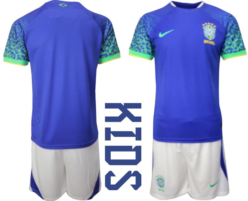 Youth 2022 World Cup National Team Brazil away blue blank Soccer Jersey->youth soccer jersey->Youth Jersey